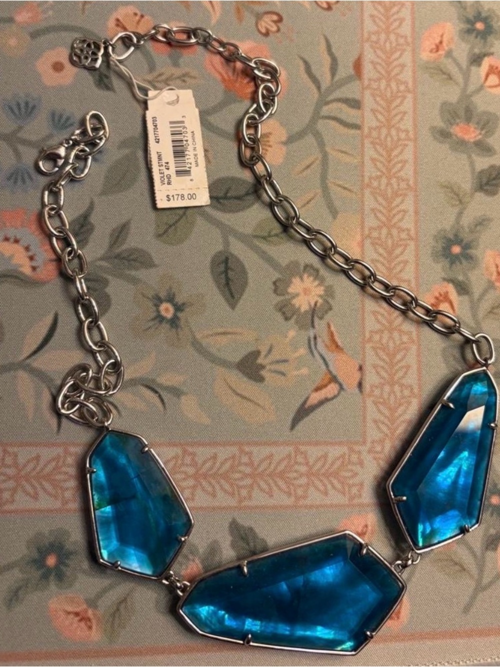 NWT Kendra Scott Blue iridescent Silver Statement Necklace